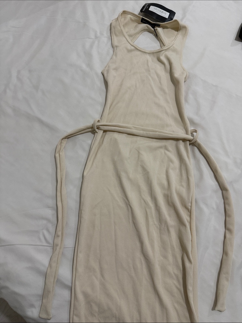 PLT open back Ribbed Tank Dress with Waist Tie